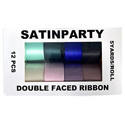 Double Faced Satin Ribbon 1 Inch 12 Colors 60 Yard Silk Fabric Ribbon Assorted Ribbon Set Perfect For Gift Wrapping,Bow Making,Diy Crafts (1''-5Yards-12Rolls, 12Colors) #TOP2