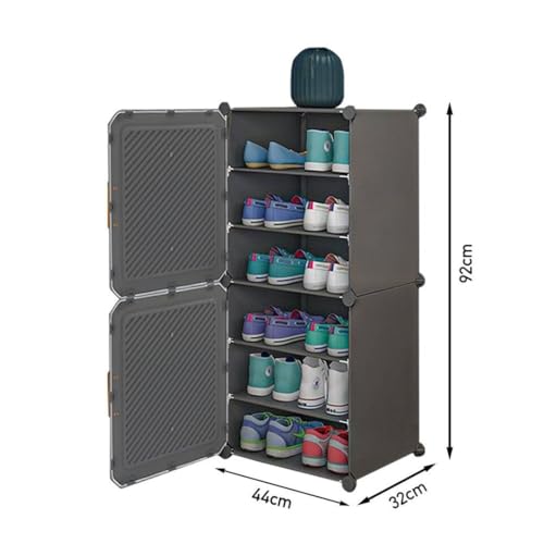 Image of Mevigo 6-Tier Shoe Rack with 2-Doors|Holds 12-Pairs |Waterproof & Dustproof Modular Plastic Shoe Cabinet|Foldable Stackable Shoe Organizer with MetalFrame |Space Saving Storage -Grey,