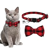 Halsband Katze,katzenhalsband Fliege Verstellbare Halsband Katze,Katzenhalsband mit Fliege und Glocke (Rot schwarz)