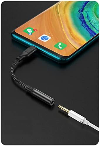 USB C to 3.5mm jack ,USB headphone adapter,jack to usb adapter, Male to Female Nylon Cable compatible with headphone adapter S20/S20+/S20 Ultra, Pixel 4/ + 4XL, and More Type C Devices - Black