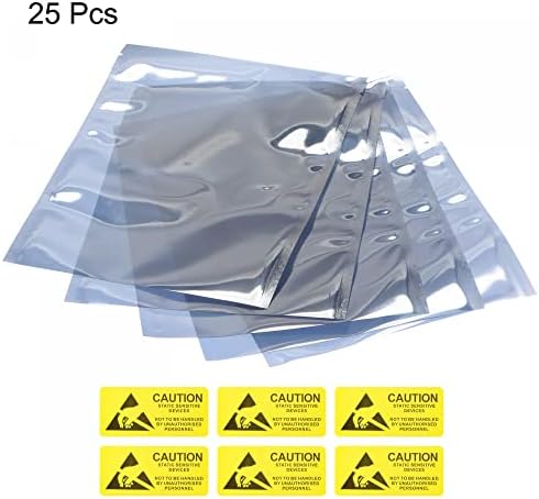 sourcing map Anti Static Bags Shielding Bag 25pcs 6x8inch(15x20cm) Open Top with Labels for Hard Drive HDD SSD