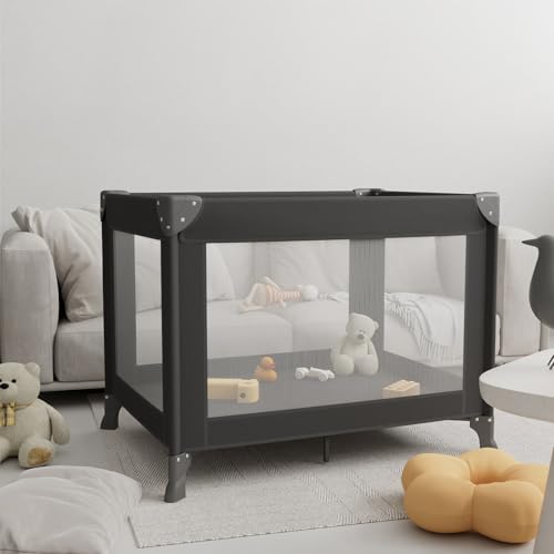 Trimigo Cuna de viaje, parque infantil, cuna de viaje para recién nacidos y niños pequeños, tamaño compacto después de plegarse, incluye bolsa de transporte (negro)
