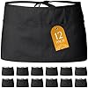 White Classic 12 Pack - Black Server Waist Aprons with 3 Pockets, Waitress Half Apron