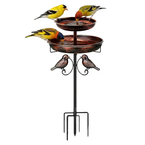 2026 new Metal Bird Bath for Outside 46 Inch Vintage freestanding birdbaths Detachable Double Bird Bath Feeder Bowls Stake Adjustable for Garden Patio Yard Lawn Decor