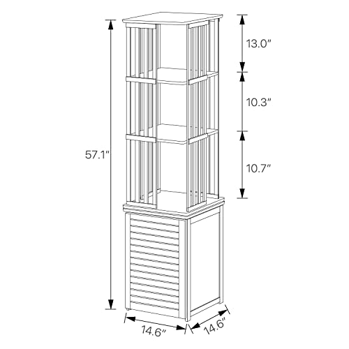 Monibloom Bamboo Rotating Bookcase Storage Cabinet With Door, 3 Tier Open Shelves Free Standing Bookshelf Display Organize For Living Room Bedroom, Natural #TOP2