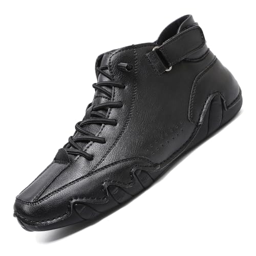 Men's Leather High-Top Sneakers Casual Ankle Boots for Comfort & Style Walking Shoes with Cushioned Latex Insole