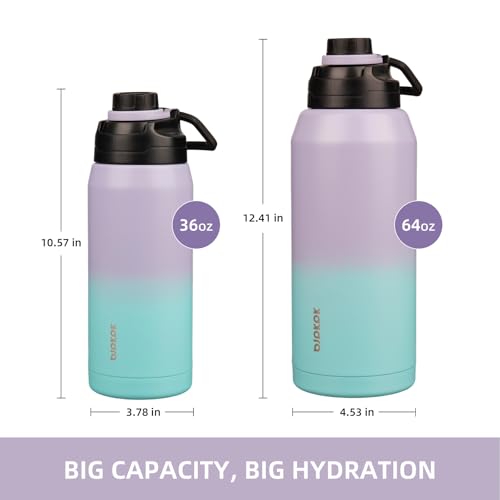 Image of BJPKPK 36 oz Insulated Water Bottle, Leakproof Stainless Steel Jug | Double Wall Vacuum, Keeps Hot /Cold, Dishwasher Safe, Wide Mouth, Spout Lid, Carry Handle, Travel & Hiking, Lavender Green
