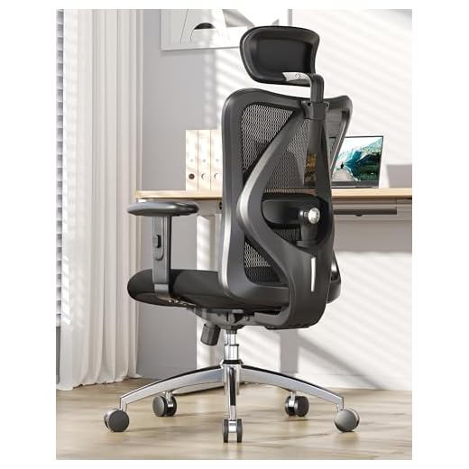 SIHOO M18 Ergonomic Office Chair for Big and Tall People Adjustable Headrest with 2D Armrest Lumbar Support and PU Wheels Swivel Tilt Function Black
