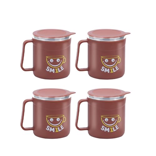 Image of ATTRO Happy Mug Set of 4-Comes with Double Wall Inner Stainless Still & Lid Stylish Cup Ideal for Hot Coffee, Tea - 300ml-Red