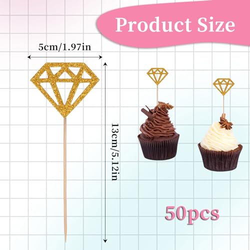 Mozeat Lens 580160_2_X0CSQJ5X 50 Pack Diamond Ring Cake Toppers Glitter Bridal Shower Cupcake Toppers Toothpicks thumb #1