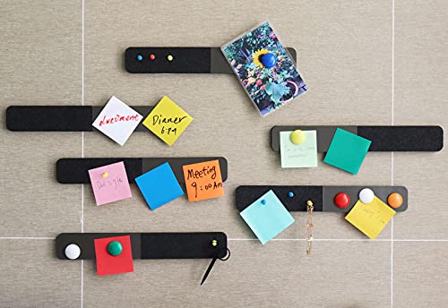 Omitfu 6pcs Magnet and Black Felt Bulletin Board Bar Strip, 0.5 Inch Thick Self-Adhesive Pin Board Bar 2in1 Magnetic Combo Memo Board Strip for Home Office Classroom Wall - Thumbnail 6