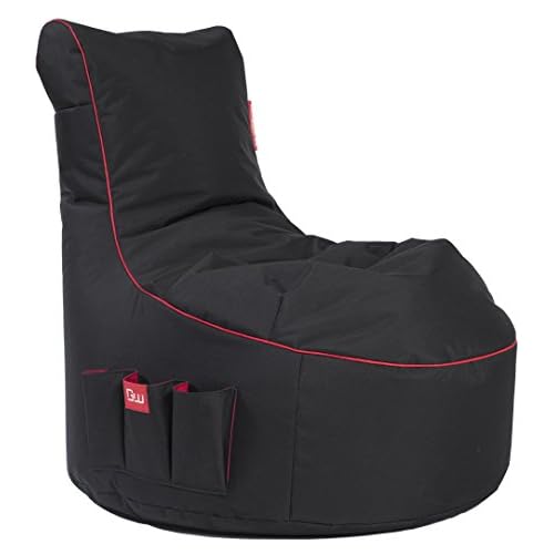 Gamewarez Crimson Thunder (Blue) Made in Germany. PS4, 360, Xbox One, Nintendo DS Kompatibel Gaming Sitzsack, Polyester, Schwarz mit rotem Keder, 95 x 65 x 90 cm