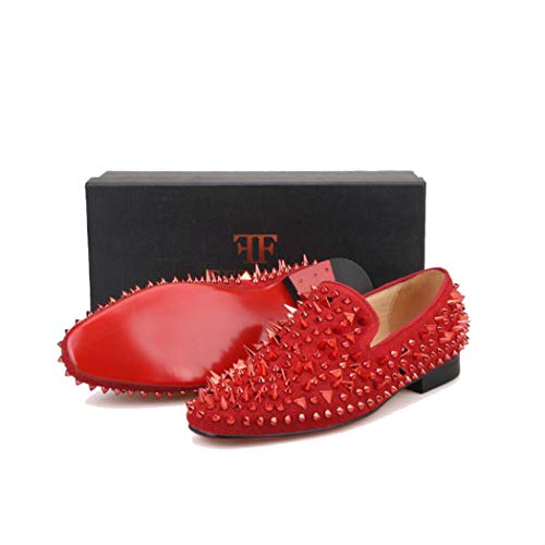 FERUCCI Men Red Velvet Slippers Loafers Flat with Red Spikes Rivets4