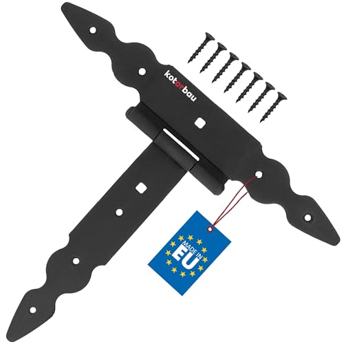 KOTARBAU® Charnière en T de 200 mm en Acier noir | Charniere Porte Lourde | Penture | Charniere Portail | Charnière Porte Lourde | Penture Volet Bois | Charnieres | Charniere Noir | Charnières