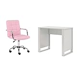 Conjunto de Mesa Morada Branca com Cadeira de Escritório Secretária Giratória Fitz Rosa