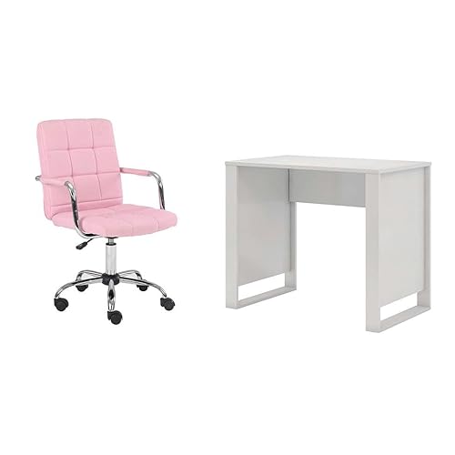 Conjunto de Mesa Morada Branca com Cadeira de Escritório Secretária Giratória Fitz Rosa