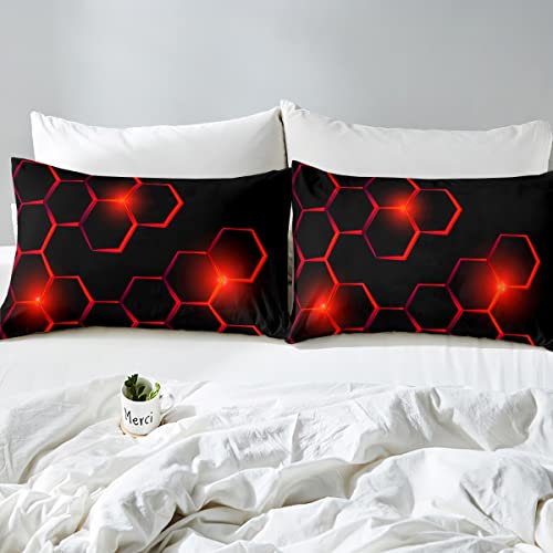Honeycomb Kids Comforter Set Ice Sports Games Bedding Set For Boys Children Teens Bedroom Decor Geometrical Comforter Beehive Geometric Black Red Duvet Set Twin Size With 1 Pillow Case #TOP5