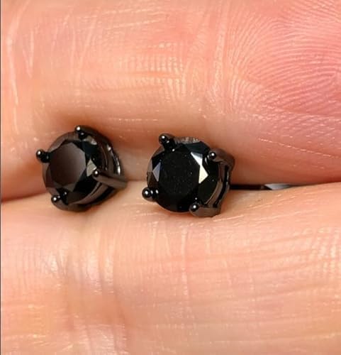2.00 Carat Round Cut Lab Created Black Diamond Stud Earrings in 14K Black Gold Finish, Prong Set