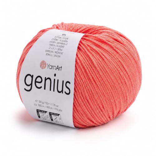 YarnArt Genius Soft Cotton Blend Yarn, 1 Pack (1.76 oz / 174 Yds)