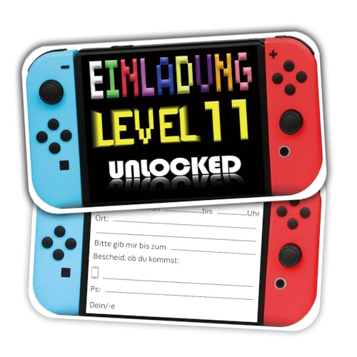 ZELAITE 12x 11. Geburtstag Gaming EINLADUNGSKARTEN KINDERGEBURTSTAG Junge Mädchen, Video Gaming Spiel Einladungskarten, Gaming Geburtstagseinladungen Geburtstagseinladungen Kinder Mädchen Junge (F)