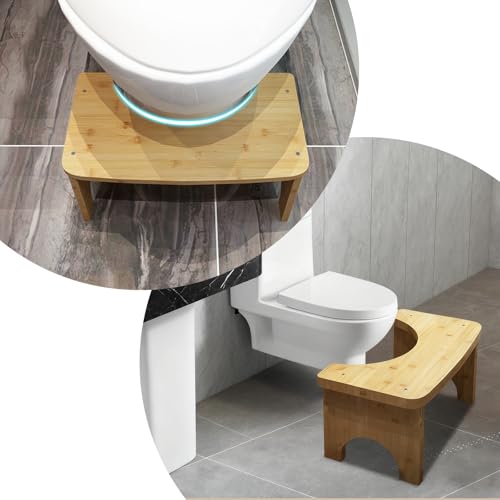 Toilettenhocker Holz, Bambus Toilettenhocker, WC Hocker für Erwachsene, Kackhocker Hocker Toilette, Tragbarer Toilettenhocker, Klohocker Toiletten, Badezimmer-Kothocker, Schwarz, 37x20x17 cm