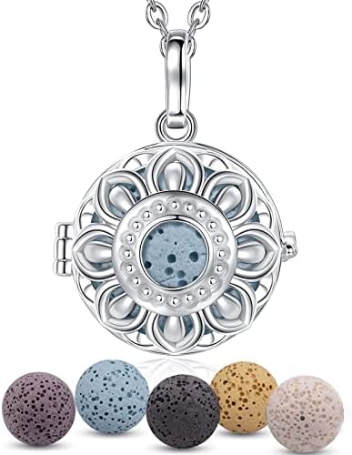 INFUSEU Aromatherapy Jewellery Essential Necklaces, Anxiety Relief Oils Diffuser for Women Girls Silver Plated Ellipse star Pendant with 24" Chain & 7 Reusable Lava Beads
