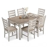 Signature Design by Ashley Skempton Cottage Dining 7 Piece Set – Rectangular Table & 6 Upholstered Chairs | Coastal Chic Meets Farmhouse, Whitewash