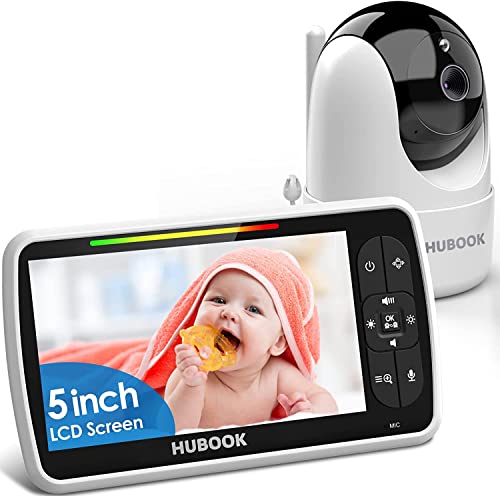 Image of HUBOOK Baby Monitor, 5 Inch Display Fully Remote Pan/Tilt Baby Monitor with Camera and Audio, Night Vision 3000mAh Battery Life Wirless Video Baby Monitor