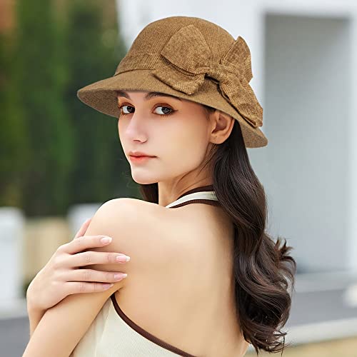 Floppy Summer Cloche Straw Sun Beach Hats For Women Foldable Cotton Linen Bucket Fishing Hat (As1, Alpha, M, Khaki) #TOP1