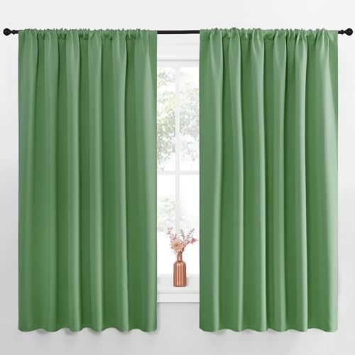 NICETOWN Blackout Curtains for Bedroom, Blackout Curtain Panels, Froest Green, 1 Pair, 62 by 63-inch, Window Treatment Energy Saving Thermal Insulated Solid Rod Pocket Blackout Drapes/Draperies
