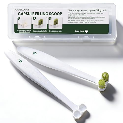 CAPSLogist Capsule Filling Spoon Set of 2, Lab Scoop Filling, Herb Powder Tool for Capsule Filler Pill Maker, Fit Empty Capsules Size 0