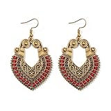 MALOYANVE Pendientes de gota étnicos bohemios vintage para mujer, aretes colgantes de lágrima de filigrana de oro antiguo, joyería tribal gitana retro, Medio, Metal, Sin piedra preciosa