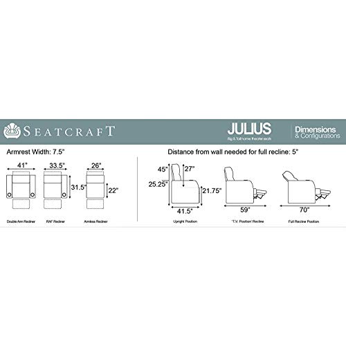 Seatcraft Julius - Big & Tall - Home Theater Seating - 400 Lbs Capacity - Top Grain Leather - Power Recline - Powered Headrest - Usb Charging, Cupholders, Arm Storage, Single Recliner, Black #TOP5