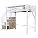 Kinderbett Etagenbett 90x200, Hochbett Hausbett mit Fenster&Treppe&Aufbewahrungsschrank, Metallbett Funktionsbett Einzelbett Jugendbett Spielbett mit Rausfallschutz&Lattenrost, Ohne Matratze, Weiß