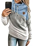 HAPPY SAILED Damen Warm Rollkragen Kapuzenpullover Farbblock Pullover Sweatshirt Casual Hoodie Shirt S-XXXL (1blau, XL)