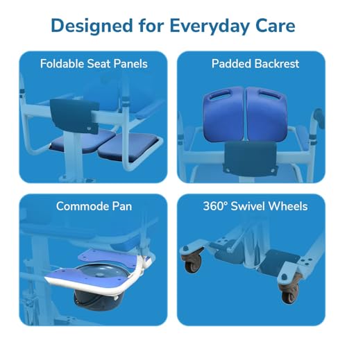 Image of EverActiv Patient Transfer Lift Chair with Commode | Bed to Wheelchair Transfer System for Elderly & Disabled | Hydraulic Lift Mobility Aid | Heavy Duty Foldable Home Care Wheelchair