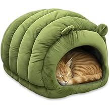 Cat Cave Bed, Orthopedic Memory Foam Anti Anxiety Cat Bed for Indoor Cats, Cozy Plush Caterpillar Tunnel Cat Bed, Non Slip Pet Bed Fits Cats Up to 15 lbs, Green