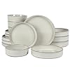 Bloomhouse - Oprah's Favorite Things - Santorini Mist Double Bowl Terracotta Reactive Glaze Plates and Bowls Dinnerware Set - Moonstone White, Service for Four (16pcs)