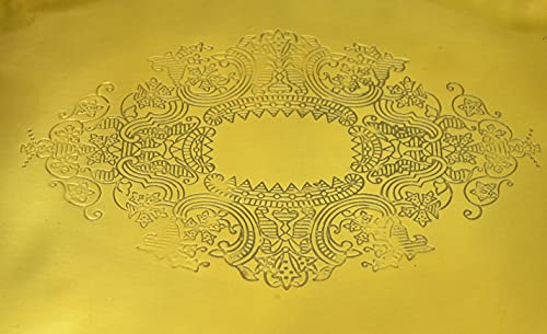 Image of Tangerine Matte Finish Decorative Brass Serving Tray with Cut Work Design Oval (15 inches)