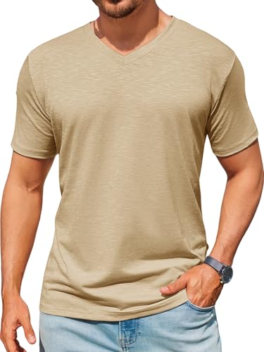 Runcati Mens T-Shirts Short Sleeve V Neck Casual Classic Shirt Summer Stretchy Regular Fit Lightweight Tees