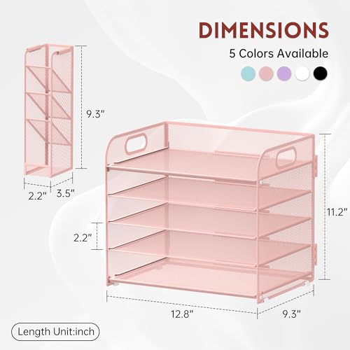 SUPEASY Organizador de mesa de 5 níveis com alça e porta-canetas removíveis, organizador de papel de