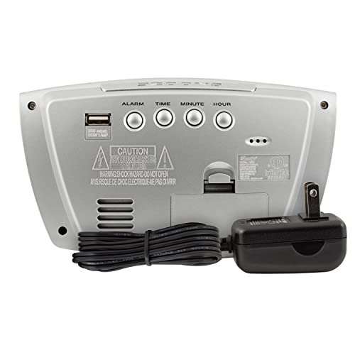 Equity By La Crosse Led Blue Digit Alarm Clock With Usb Charging Port, Silver #TOP4