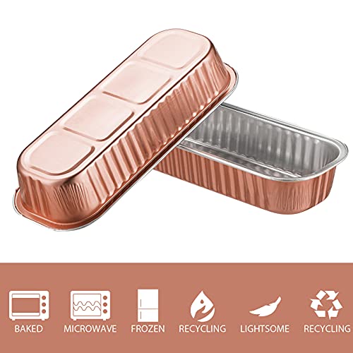 Eusoar Disposable Aluminum Baking Cups, 50Pcs 6.8Oz 6.5"X2.5"X1.2" Foil Ramekins Pan With Lids，Rectangle Cupcake Cups Containers Wrappers, Dessert Cheesecake Creme Brulee Pan-Rose Gold #TOP2