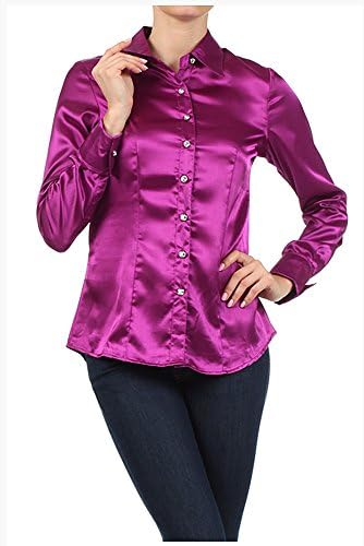 Iron Puppy Womens L/Sleeve Satin Blouse Button Down Shirts with Cuffs