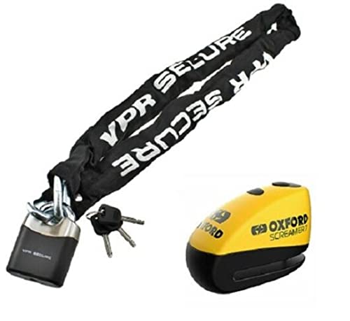 Oxford Security Screamer 7 Alarm Disc Lock Motorcycle Motorbike Vpr Sabre Bike Security Chain Lock 1.8M Black