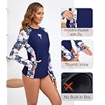 Halcurt Women's Rash Guard Top with Pockets Long Sleeve UPF50+ Swim Shirt with Thumb Hole - Image 2