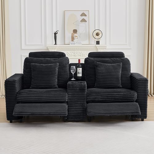 Image of RARZOE Modular Sofa Console Module with Storage, Corduroy Storage Console with USB Port&Cup Holder for Living Room Modular Sectional Sofa Couch, Black