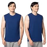 Fruit of the Loom Men's Eversoft Cotton Sleeveless T Shirts, Breathable & Moisture Wicking with Odor Control, Sizes S-4X, Muscle-2 Pack-Blue, 3X-Large