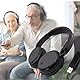 Queemie Bluetooth Funkkopfhörer mit FM-Radio, Ultra-Leichter Kabellose Over-Ear Kopfhörer für TV, Ohne Audioverzögerung mit Starkem Bass - Drahtloses Headset für Senioren (Schwarz)