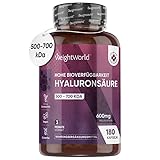 Hochwertige 500 - 700 kDa Niedermolekulare Hyaluronsäure - Die Hyaluronsäure Kapseln werden aus einer niedermolekularen kDa hergestellt. kDa bedeutet Kilodalton und bezieht sich sozusagen auf die Molekularmasse der Hyaluronsäure. Die Molekülgröße unserer Hyaluronsäure beträgt 500-700 kDa, die eine hohe Bioverfügbarkeit aufweist. Unsere Hyaluronsäure Kapseln bieten mit der Menge an reiner Hyaluronsäure die beste Dosierung auf dem Markt zu dem Preis, zu dem wir sie verkaufen.